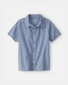 Boys Chambray Short-Sleeve Button-Down Shirt - Blue, image 1 of 3 slides