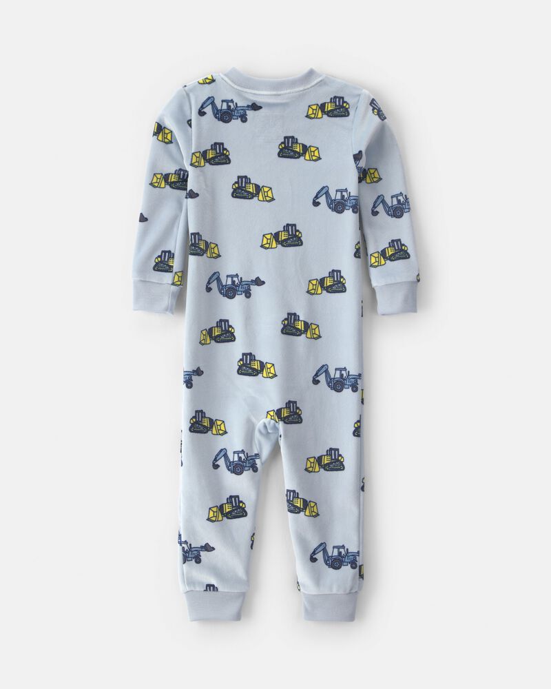 Baby Boy Construction 2-Way Zip Dreamplush 1-Piece Pyjama - Blue, image 2 of 4 slides