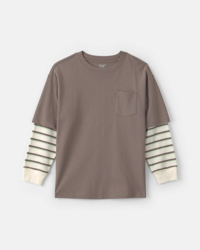 Boys Striped Long-Sleeve T-Shirt - Grey, image 1 of 3 slides