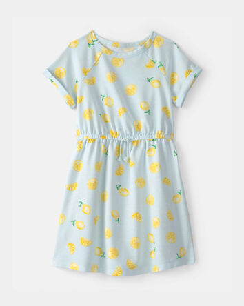 Girls Lemon French Terry Dress - Green/Yellow, 