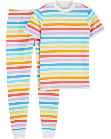 Pyjamas 2 pièces en coton ajusté à arc-en-ciel pour adulte, 