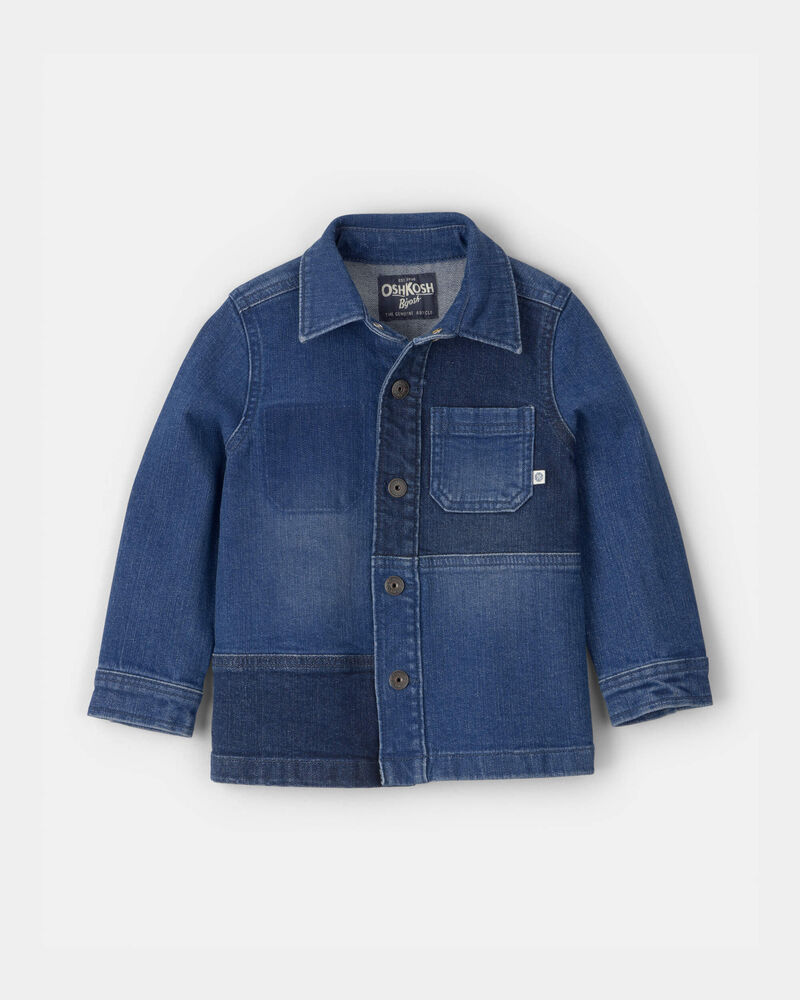 Toddler Boy Patchwork Denim Jacket- Dark Wash, image 1 of 3 slides