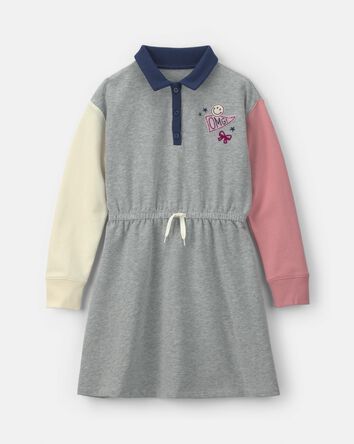 Filles - Robe en jersey bouclette de style universitaire au couleurs contrast&eacute;es - Gris/Rose/Bleu marine, 