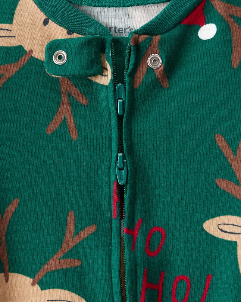 Baby Reindeer 100% Cotton Snug Fit 2-Way Zip Sleeper - Green, image 2 of 4 slides