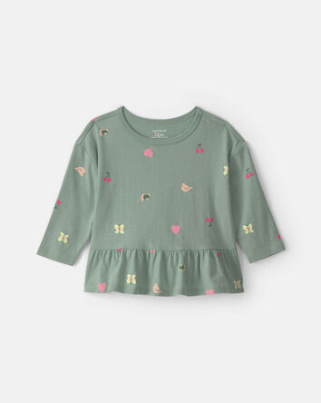 Baby Girl All Over Print Long Sleeve Top - Green, 