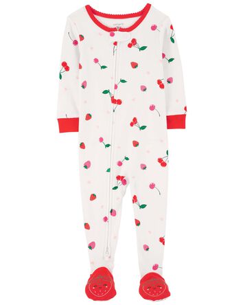 Pyjama 1 pièce à pieds en coton ajusté à imprimé de cerise, 