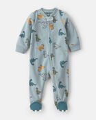 Baby Boy Fleece Dinosaur 2-Way Zip Sleeper - Blue, image 1 of 5 slides