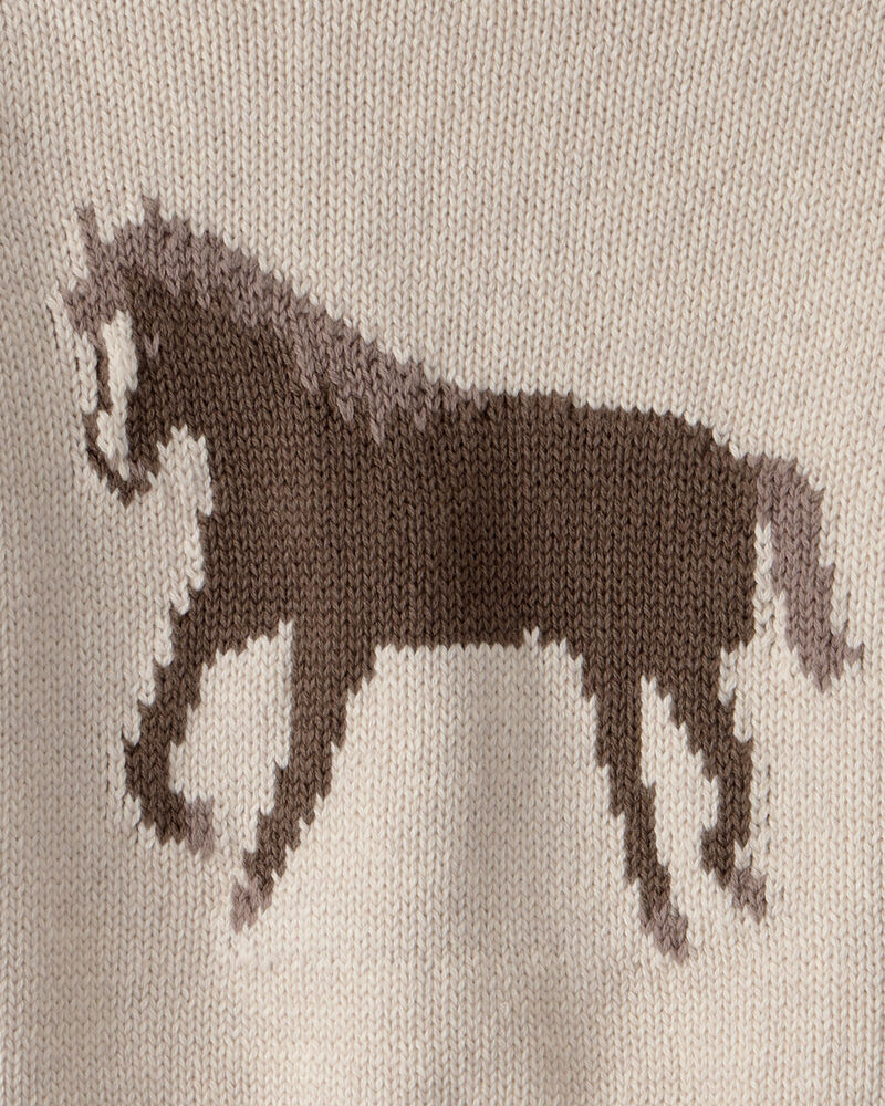 Baby Organic Cotton Horse Sweater Knit Pullover, image 3 of 3 slides