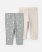 Baby Girl 2-Pack Bear Pull-On Pants - Cream/Green, image 1 of 5 slides