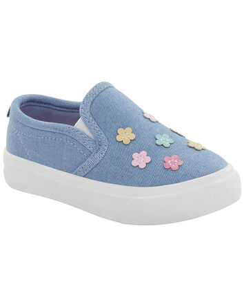 Floral Chambray Slip-On Shoes, 