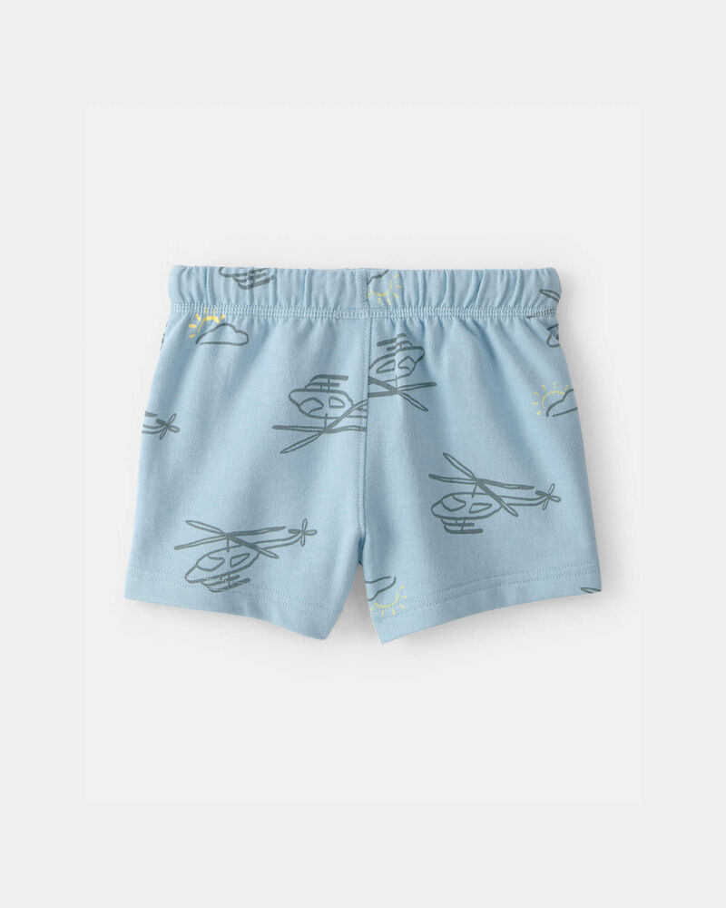 Baby Boy Helicopter French Terry Shorts - Blue, image 2 of 4 slides