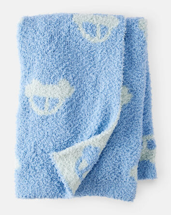 Couverture pelucheuse à motif de voiture - Bleu, 
