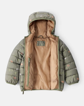 Toddler Wilderness Print Hooded Puffer - Green, 
