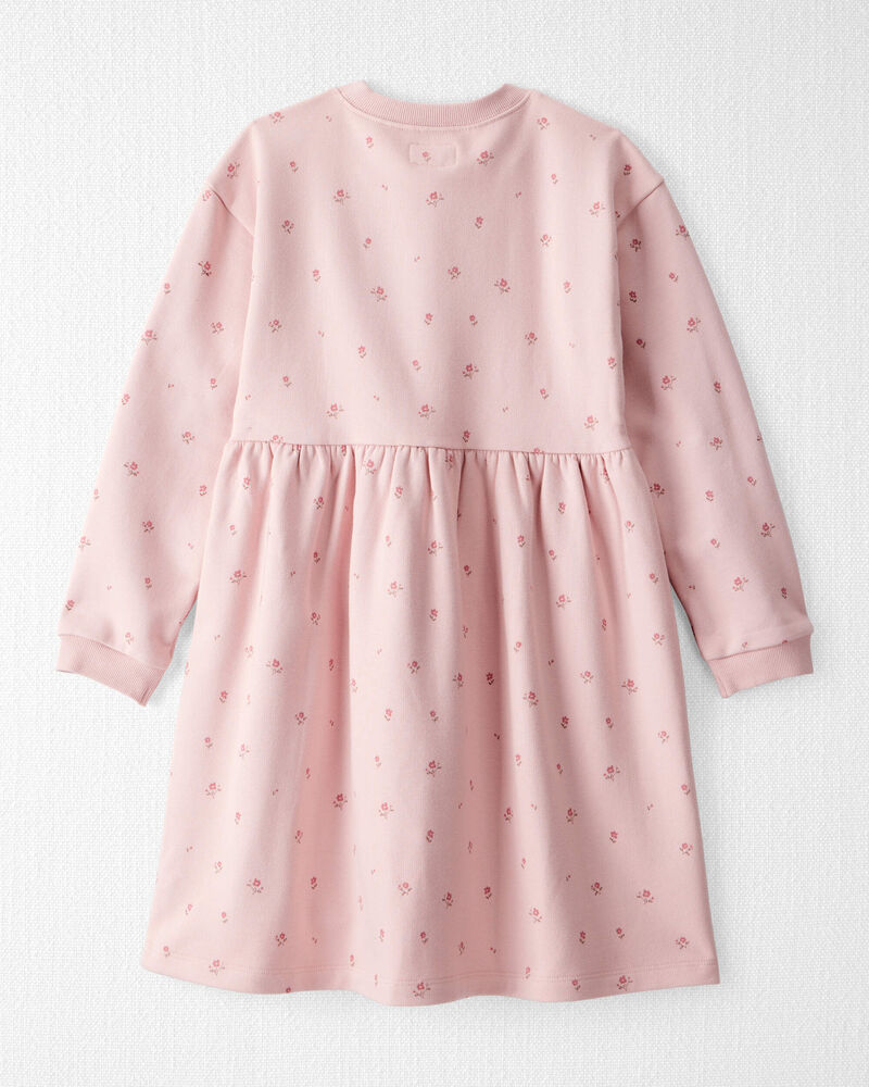Girls French Terry Dress Made with Organic Cotton in Blush Petals Print, image 2 of 5 slides