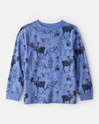 Boys Reindeer Print Long-Sleeve Graphic Tee - Blue, image 1 of 3 slides