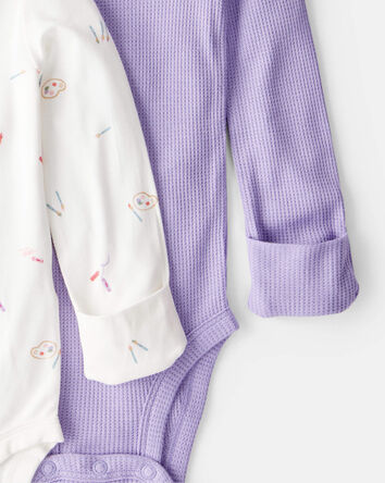 Baby Girl Paint Print PurelySoft Long-Sleeve Multipack Bodysuits - White/Purple, 