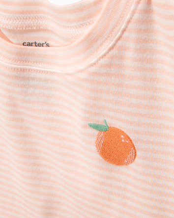 Kid Orange Striped Snug Fit Cotton 4-Piece Pyjamas, 