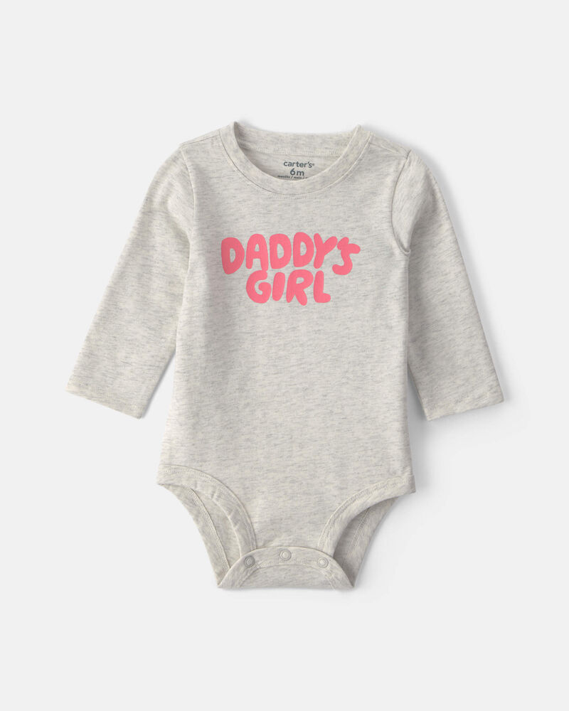 Baby Girl 'Daddys Girl' Long-Sleeve Graphic Bodysuit - Grey, image 1 of 3 slides