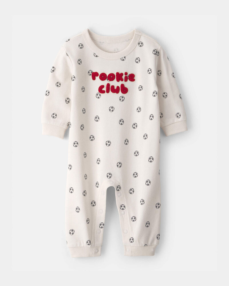Baby 'Rookie Club' French Terry Jumpsuit - Cream, image 1 of 4 slides