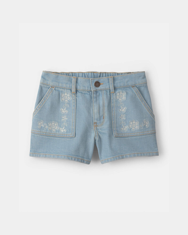 Filles - Short en denim &agrave; motif floral - D&eacute;lav&eacute; clair, image 1 sur 3 diapositives
