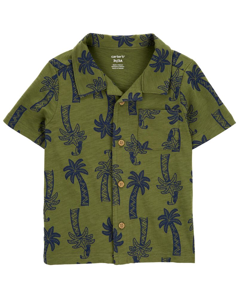 Toddler Boy Green Tropical Button Down Shirt, image 1 of 3 slides
