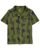 Toddler Boy Green Tropical Button Down Shirt, image 1 of 3 slides