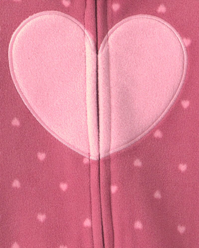 Baby Girl Heart Fleece 2-Way Zip Sleeper - Pink, image 3 of 5 slides