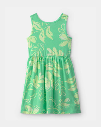 Girls Tropical Floral Sleeveless Knit Dress - Green, 