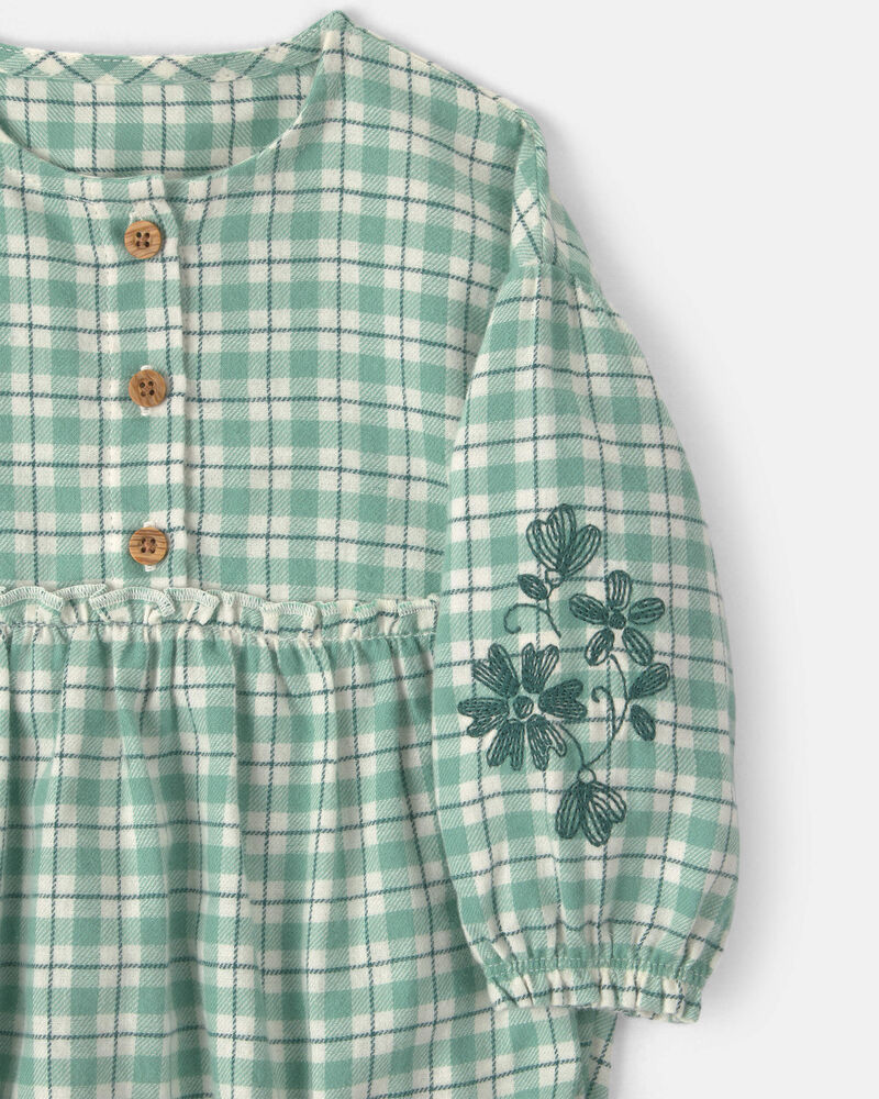 Baby Girl 3-Piece Flannel Long-Sleeve Bubble Set - Green, image 5 of 7 slides