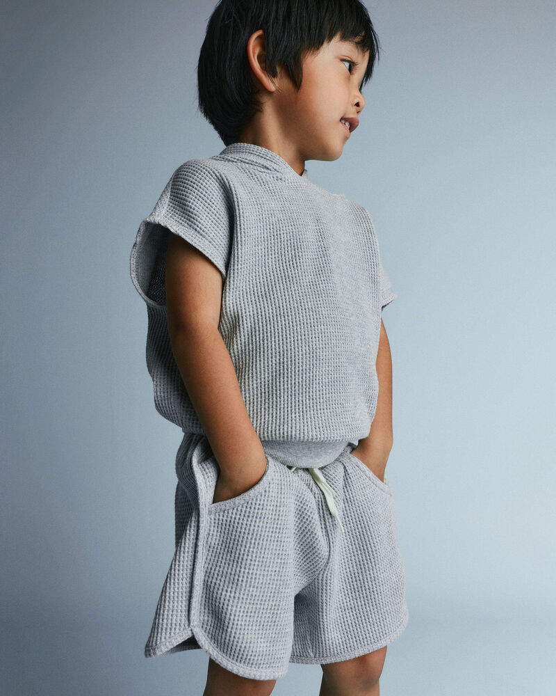 Toddler Waffle Knit Dolphin-Hem Short - Heather Grey, image 3 of 6 slides