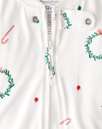 Bébé - Pyjama une-pièce ajusté PurelySoft à imprimé de couronnes de Noël – Blanc, 