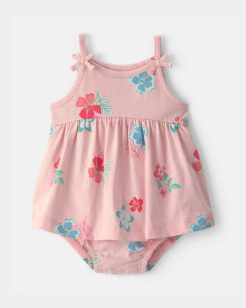 Baby Girl Floral Sleeveless Bodysuit Dress - Pink, 