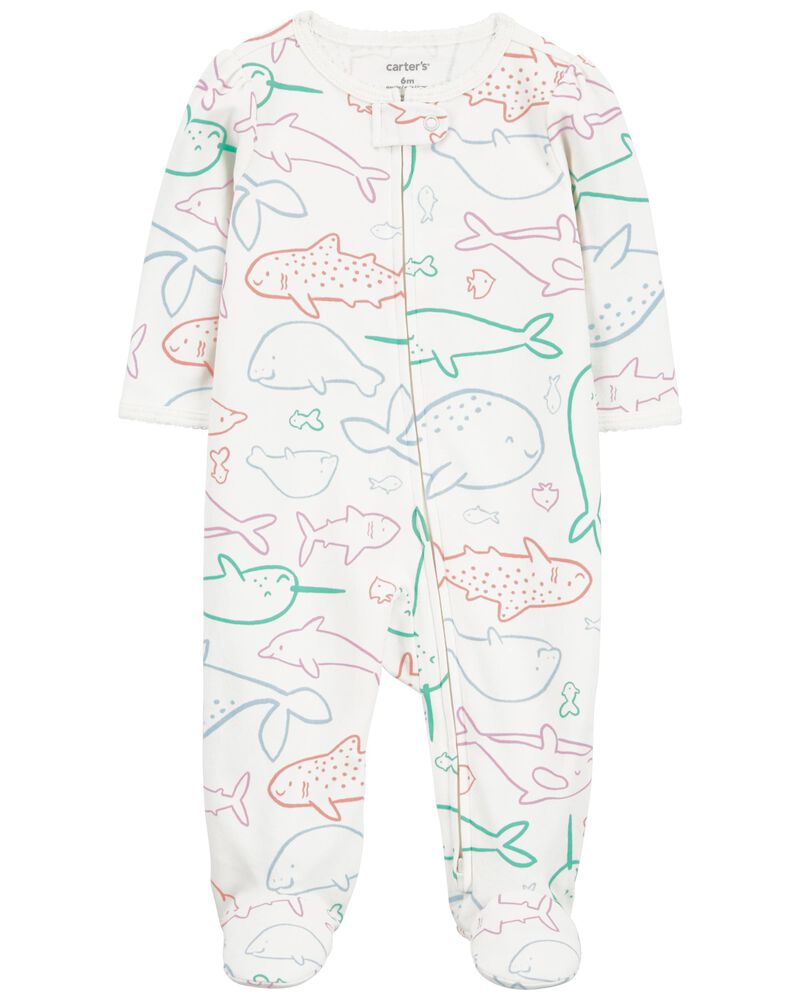 Baby Whale Zip-Up Sleeper Pyjamas, image 1 of 4 slides
