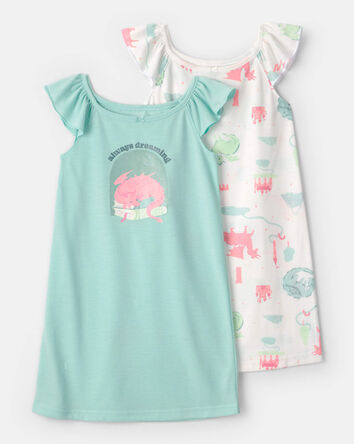 Girls 2-Pack Fairy Tale Dragon Loose Fit Nightgown - Blue/Ivory, 