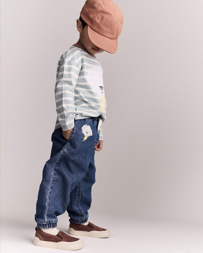 Toddler Striped Storm Long-Sleeve Relaxed Graphic Tee - Teal, image 4 of 6 slides