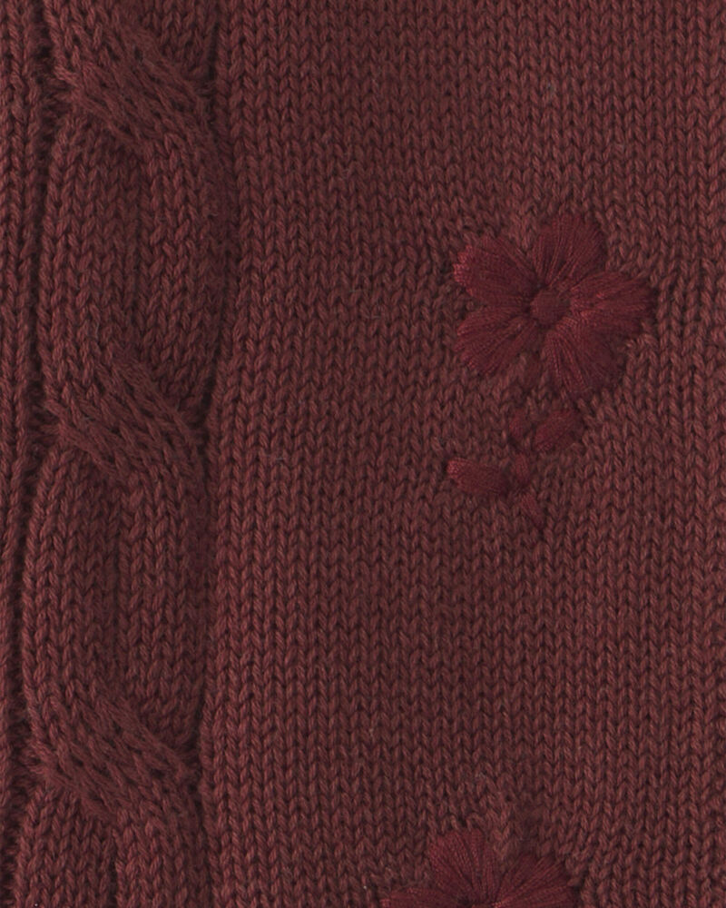 Baby Girl Organic Cotton Sweater Knit Embroidered Cardigan, image 3 of 3 slides
