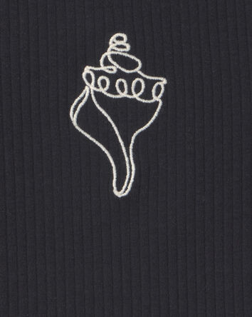 Girls Shell Embroidered Rib Tank Top - Black, 