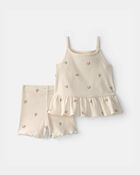 Baby Girl 2-Piece Floral Top & Short Set - Cream, image 1 of 3 slides