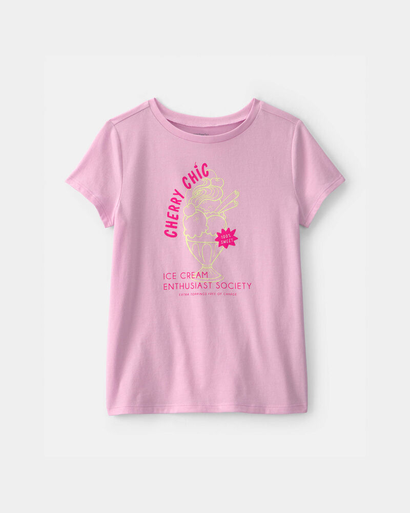 Girls 'Cherry Chic' Ice Cream Graphic Tee - Pink, image 1 of 3 slides
