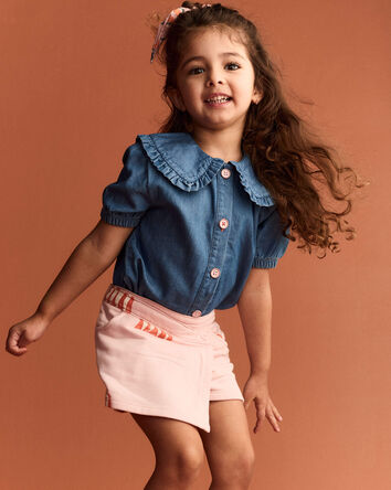 Toddler Girl Peter Pan Collar Top in Chambray, 