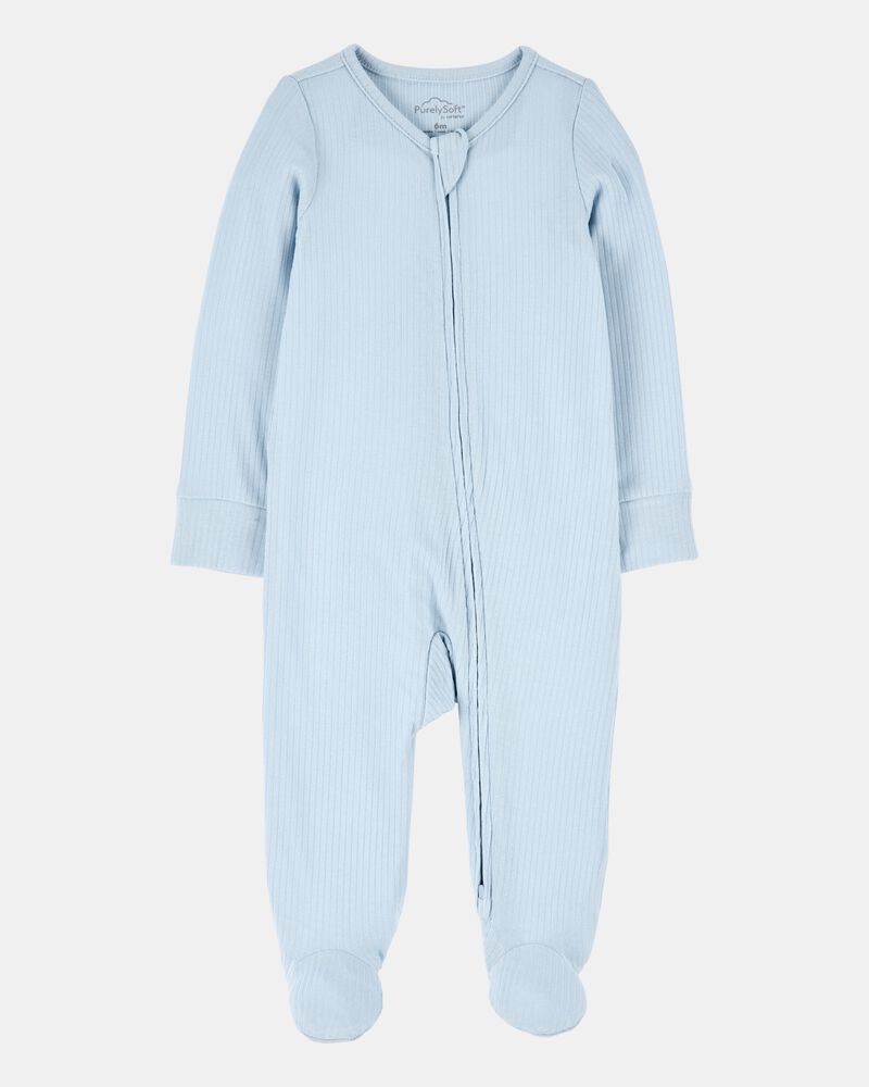 Baby Boy Solid 2-Way Zip PurelySoft Sleeper Pyjamas - Blue, image 1 of 6 slides