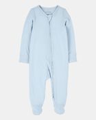 Baby Boy Solid 2-Way Zip PurelySoft Sleeper Pyjamas - Blue, image 1 of 6 slides