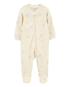 Baby Floral Print 2-Way Zip Terry Sleeper Pyjamas - Ivory, image 1 of 3 slides