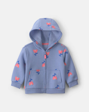 B&eacute;b&eacute; fille - Chandail &agrave; capuchon en molleton avec fermeture &agrave; glissi&egrave;re &agrave; motif floral &ndash; Bleu, 