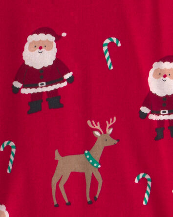 Baby 2-Piece Beige Santa Christmas 100% Cotton Snug Fit Pyjama Set - Red, 