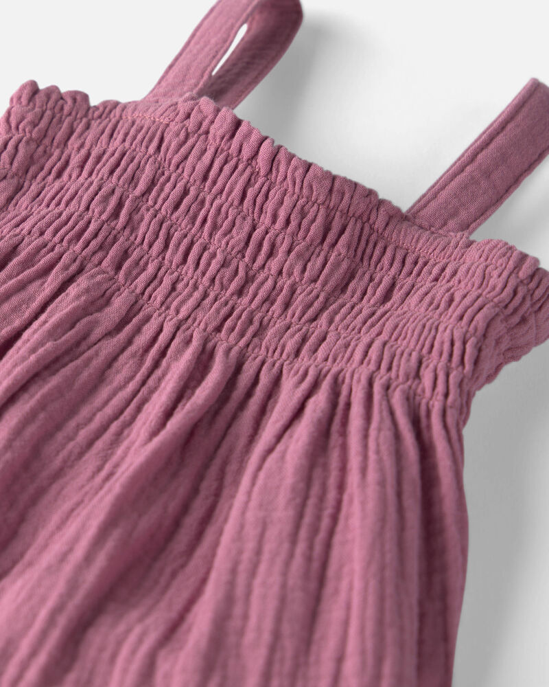 B&eacute;b&eacute; fille - Robe en gaze &agrave; smocks en coton biologique, image 4 sur 5 diapositives