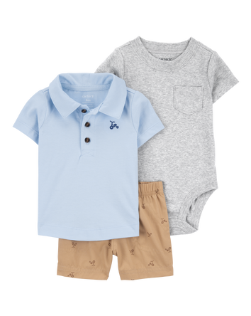 Baby 3-Piece Polo Outfit Set - Blue, 