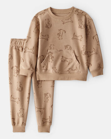 Tout-petit garçon - Ensemble chandail à manches longues et pantalon en jersey bouclette avec chien – Brun, 