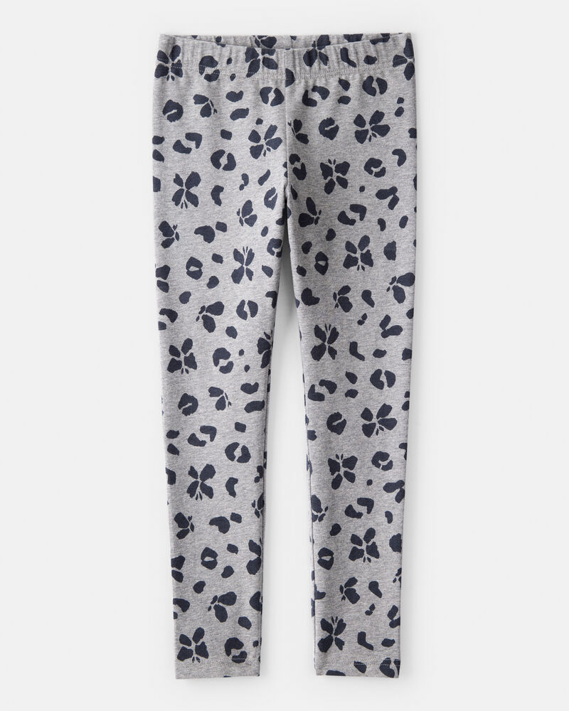 Girls Butterfly Leopard Print Pull-On Stretch Leggings - Grey, image 1 of 4 slides