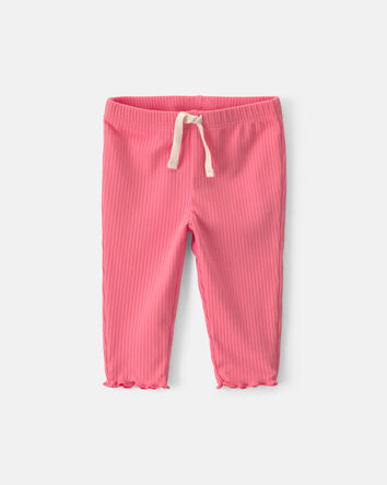 Baby Girl Pull-On Ribbed Leggings - Coral, 